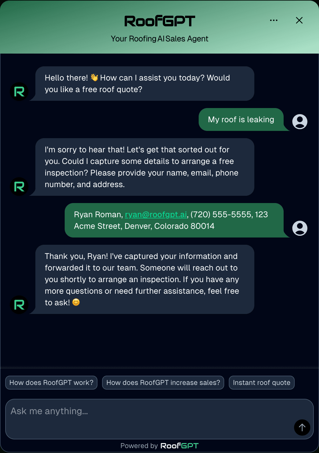RoofEra booking interface showing calendar for scheduling inspections