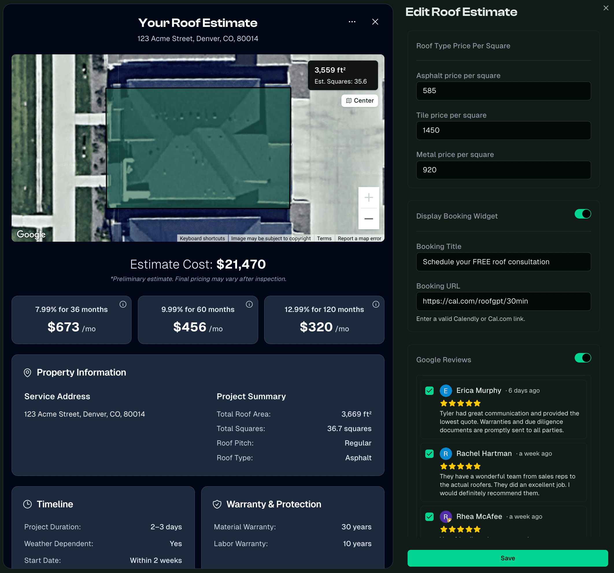 RoofEra leads interface showing leads captured